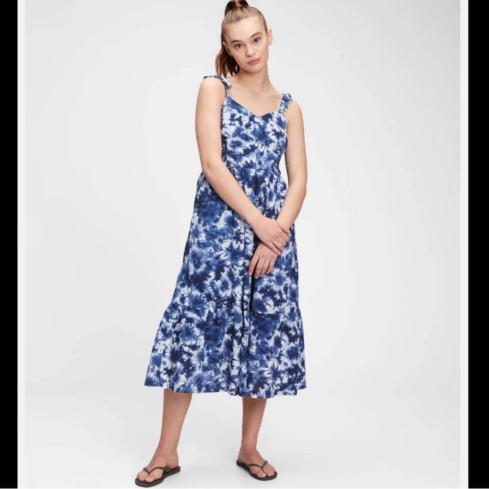 Gap Blue tie dye Vneck cami midi dress 4 tall